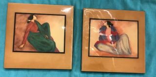 Rc Gorman Ceramic Tile Print 7.  75 Inches Set Of Two Female Looking Left & Right