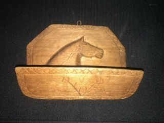 Antique 19th C.  Carved Horse Folk Art Wall Box Kentucky Americana