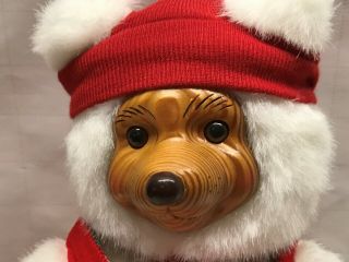 Vintage 1989 Raikes Christmas Elf Red Teddy Bear Wood Face Wooden W Tag