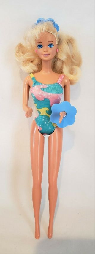 Vintage 1990 Mattel Barbie Doll - Bathtime Fun Barbie Blue Pink Yellow Swim Suit