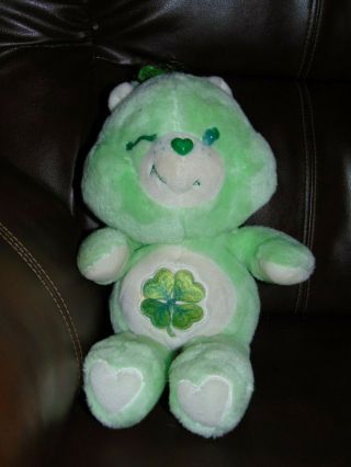 Vintage Care Bears Good Luck Bear Green 4 Leaf Clover Plush 13 "