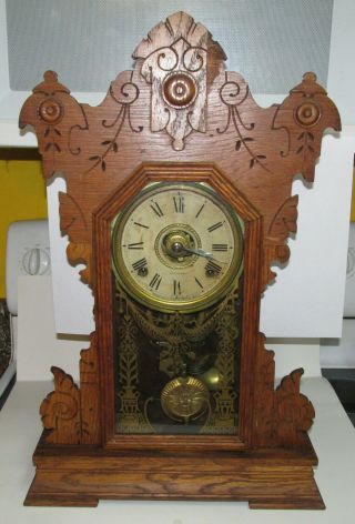 Old Antique Seth Thomas Gingerbread Kitchen Parlor Shelf Mantle Clock