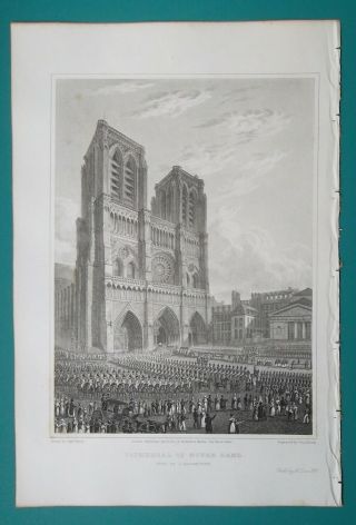 Paris Notre Dame Cathedral Assumtion Day Fete - 1821 Cpt.  Batty Antique Print