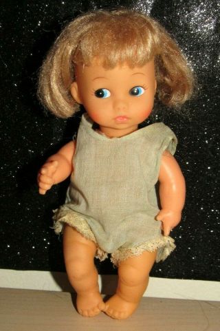 Vintage Amanda Jane 6 " Blond Baby Doll With Blue Romper Adorable Doll