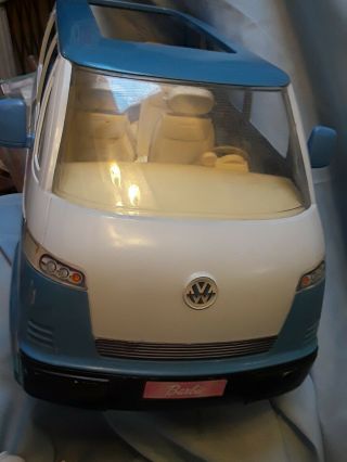 Vintage 2002 Mattel Barbie Blue White Vw Volkswagon Bus Family Mini Van