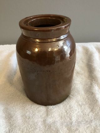 Vintage Small Stoneware Crock Brown 7” X 5”