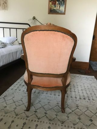 Vintage French Blush Pink Velvet Upholstered Bergere Chair 2