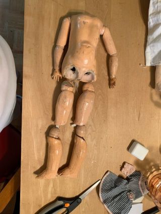 Tlc Antique Composition/wood German Doll Body - Parts Or Repairs Only