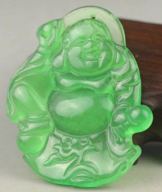Chinese Natural Green Jadite Hand - Carved Jade Statue Buddha Pendant