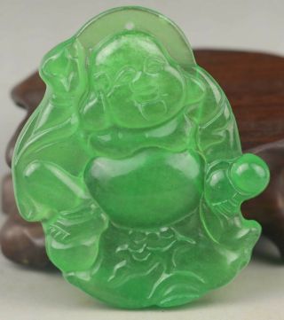 Chinese natural green jadite hand - carved jade statue buddha pendant 2