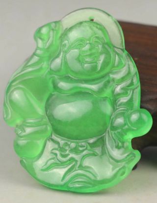 Chinese natural green jadite hand - carved jade statue buddha pendant 3