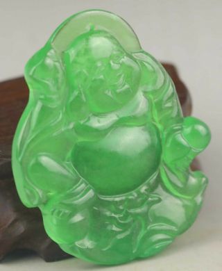 Chinese natural green jadite hand - carved jade statue buddha pendant 4