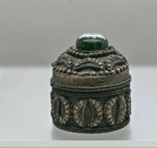 Lovely Vintage Tibetan Silver Alloy Trinket Box Set With Glass Bead