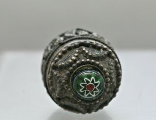 Lovely Vintage Tibetan Silver Alloy Trinket Box Set With Glass Bead 2