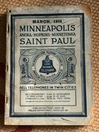 Antique March 1916 Minneapolis Saint Paul Phone Book Bell Telephone Minnesota
