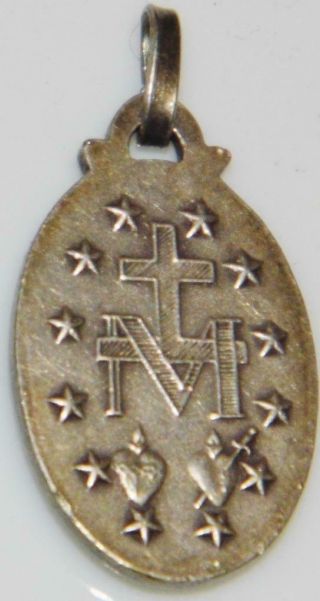Large Antique Silver Miraculous Holy Medal Catholic Prayer BVM Mary High Relief 2