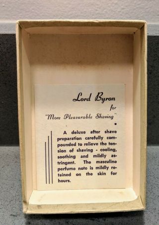 LORD BYRON after shave lotion for men 4 fl oz vintage,  box Mason Dist.  Illinois 7
