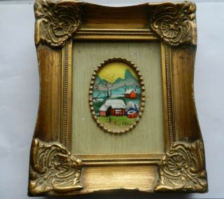 Vintage Miniature Enamel Painting On Copper,  Framed,  Signed Claire