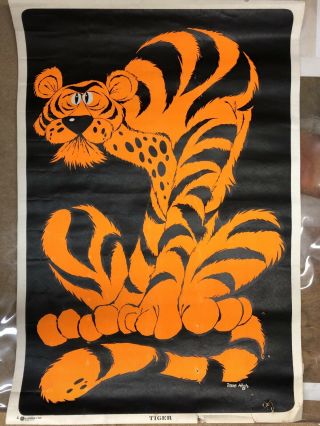 Orig 1971 Tiger Psychedelic Black Light Poster Dave High Hole In The Wall Vintag