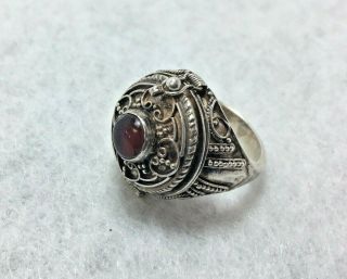 Vintage Antique Sterling Silver.  925 Poison Ring With Garnet Cabochon