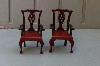 2 Vintage Tynietoy Dollhouse Wooden Arm Chairs