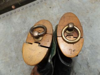 old vintage antique small boot stretcher trees and boots with makers name 7