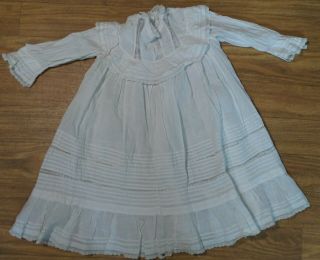 Antique White Lace Pin Tucks & Ruffled German Or French Doll Dress