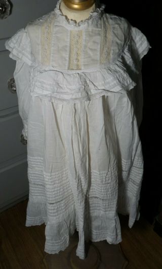 Antique WHITE LACE Pin TUCKS & RUFFLED German OR FRENCH DOLL DRESS 2