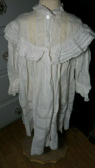 Antique WHITE LACE Pin TUCKS & RUFFLED German OR FRENCH DOLL DRESS 3