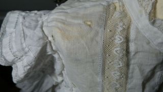 Antique WHITE LACE Pin TUCKS & RUFFLED German OR FRENCH DOLL DRESS 8