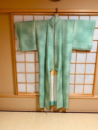Antique Vintage Kimono Japanese Textile Pure Silk Emerald Green Marine