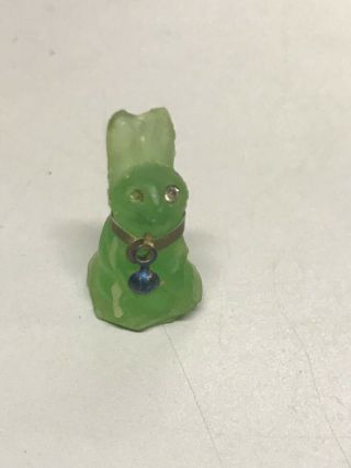 Vintage Antique Czech Art Glass Green Rabbit Bunny Charm Cracker Jack 1 "