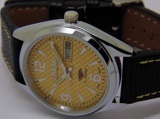 Mens Citizen Automatic Steel Vintage Day Date Yellow Dial Japan Watch Run Order