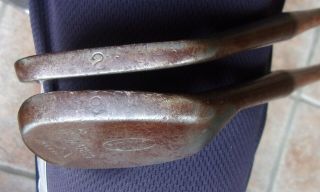 2 Antique Vintage Spalding Kro Flite Will Livie Hickory Wood Shaft Golf Clubs 3