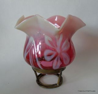 Art Glass Powell & Walsh Victorian Vaseline Ruby Oil Lamp Shade 2.  5 " D Cranberry