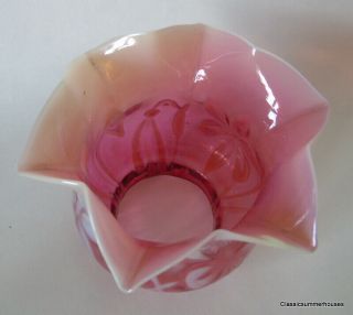 Art Glass Powell & Walsh Victorian Vaseline Ruby Oil Lamp Shade 2.  5 