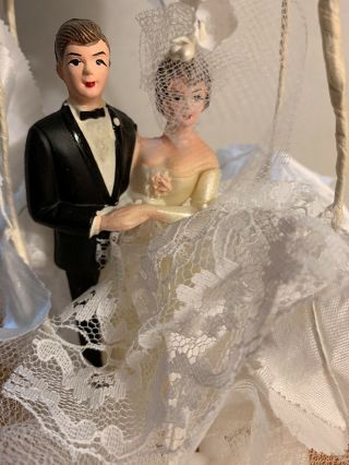 Vintage Wedding Cake Topper Plastic Bride & Groom 1960’s 3