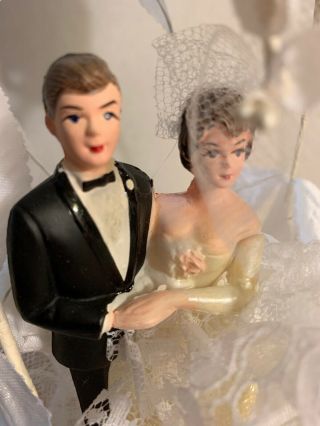 Vintage Wedding Cake Topper Plastic Bride & Groom 1960’s 4