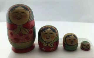Vintage Russian Wood Nesting Dolls Miniature Hand Painted Old