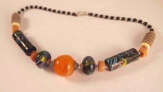 Antique Venetian African Trade Bead Amber Amulet Necklace