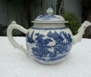 Large Chinese 18thc Qianlong Blue And White Pagoda Porcelain Teapot Vase
