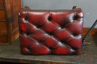 Vintage Chesterfield Sofa Chair Tufted Button Red Leather Foot rest Foot stool 4