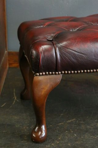 Vintage Chesterfield Sofa Chair Tufted Button Red Leather Foot rest Foot stool 5