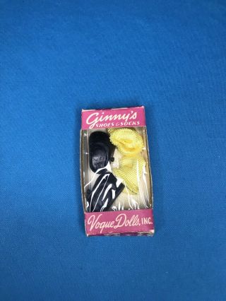 Vintage Ginny Doll Black Shoes Yellow Socks In Cylinder Package