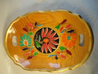 2 Vintage Mexican TOLE PAINTED Hand Painted Folk Art WOOD SERVING PLATTERS Trays 3
