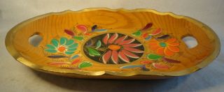 2 Vintage Mexican TOLE PAINTED Hand Painted Folk Art WOOD SERVING PLATTERS Trays 4