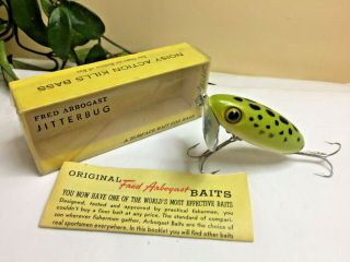 Vintage Fred Arbogast Jitterbug Frog Fishing Lure W/ Box & Papers Nib