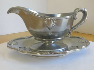 Pewter Gravy / Sauce Boat & Underplate By Lenox Circa 1970 