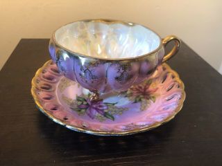 ROYAL HALSEY Very Fine China Tea Cup And Saucer Set In Pink. 2
