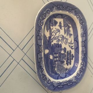 Antique Ironstone Blue And White Platter